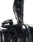 Shiny Calfskin Monochrome Crocodile Embossed Small Hourglass Top Handle Bag Black