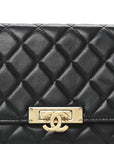 Lambskin Quilted Golden Class Wallet on Chain WOC Black