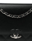 Grained Calfskin Quilted CC Box Wallet On Chain WOC Black