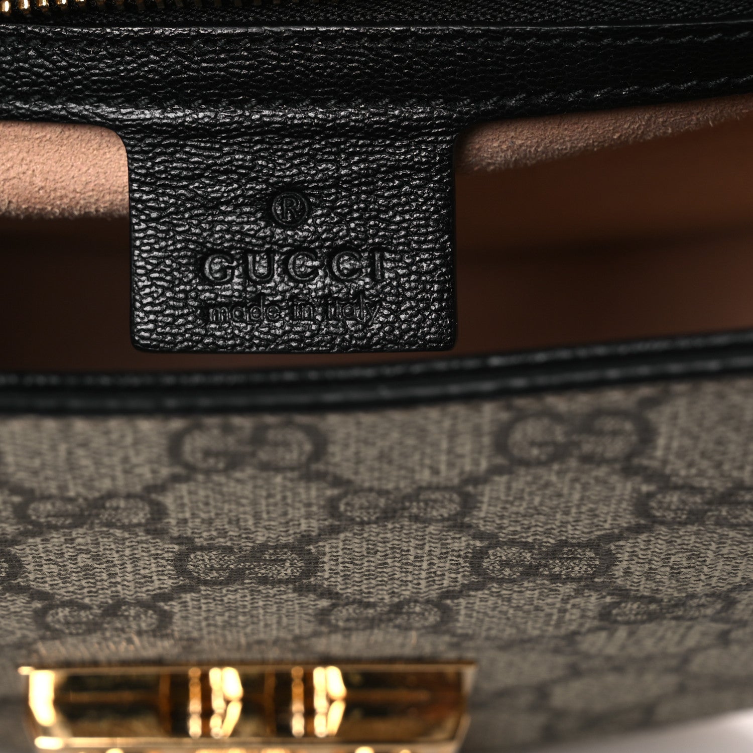 GG Supreme Monogram Calfskin Small Padlock Messenger Shoulder Bag Beige Black Cuir