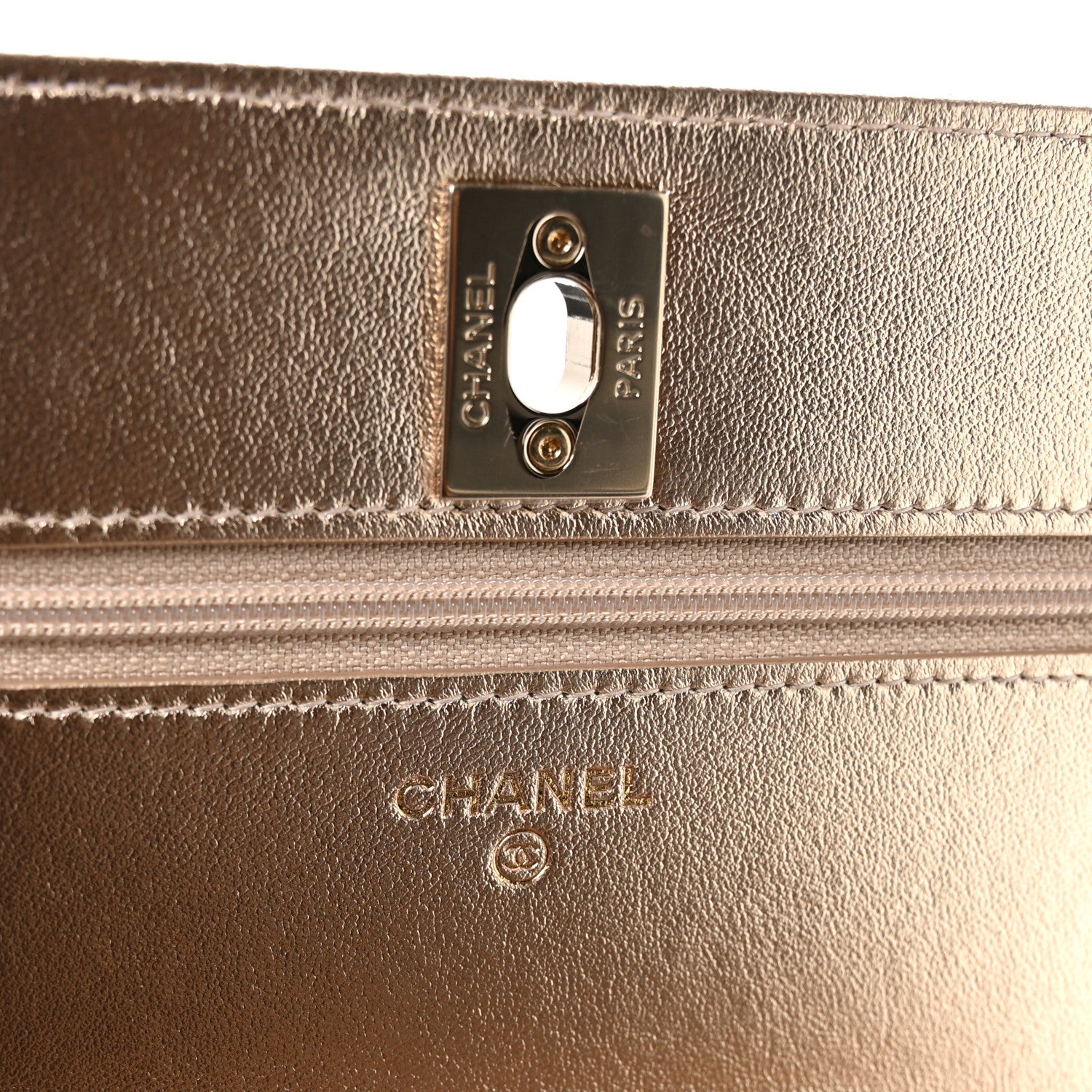 Metallic Lambskin Quilted Trendy CC Wallet On Chain WOC Gold