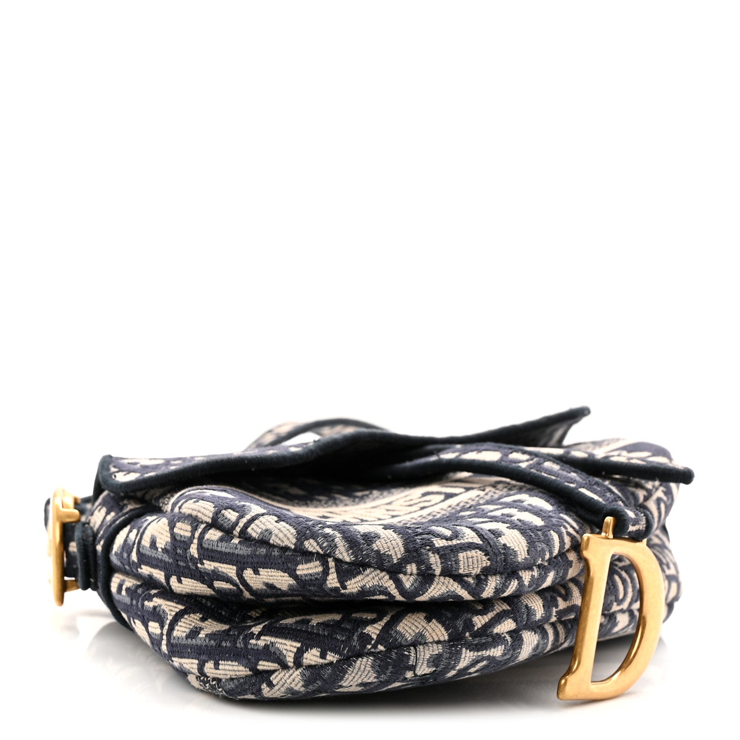 Oblique Embroidered Saddle Bag Blue
