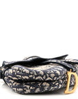 Oblique Embroidered Saddle Bag Blue