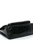 Patent Crocodile Embossed Lambskin Monogram Medium Niki Chain Satchel Black