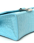 Shiny Calfskin Crocodile Embossed Hourglass Top Handle Bag XS Turquoise
