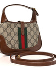 GG Supreme Monogram Azalea Calfskin Web Mini Jackie 1961 Hobo Beige Ebony Brown Sugar