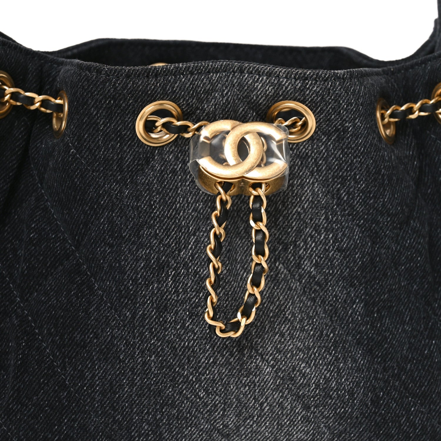 Washed Denim Quilted Mini CHNL 25 Handbag Black