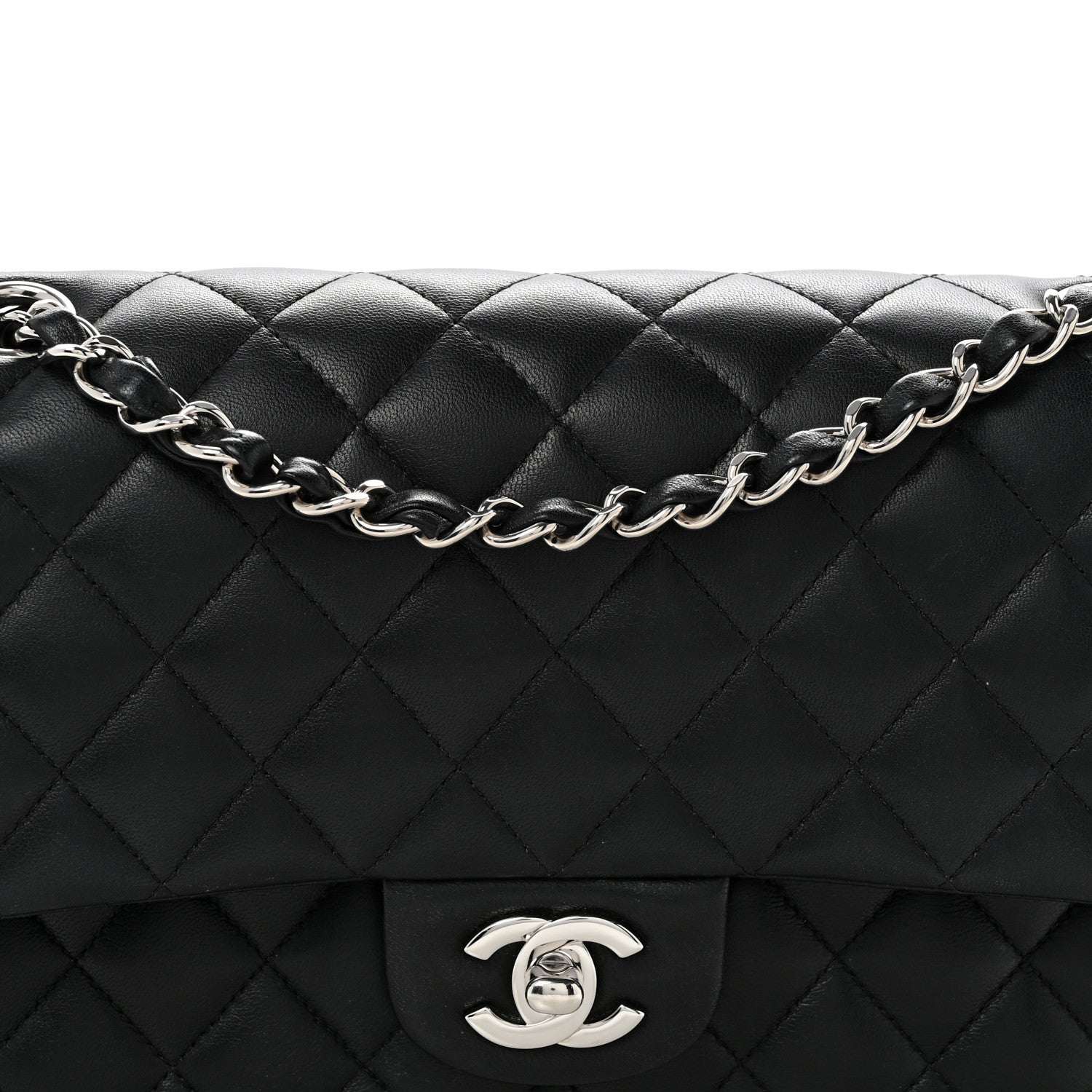 Lambskin Quilted Medium Double Flap Black