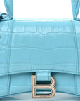 Shiny Calfskin Crocodile Embossed Hourglass Top Handle Bag XS Azur
