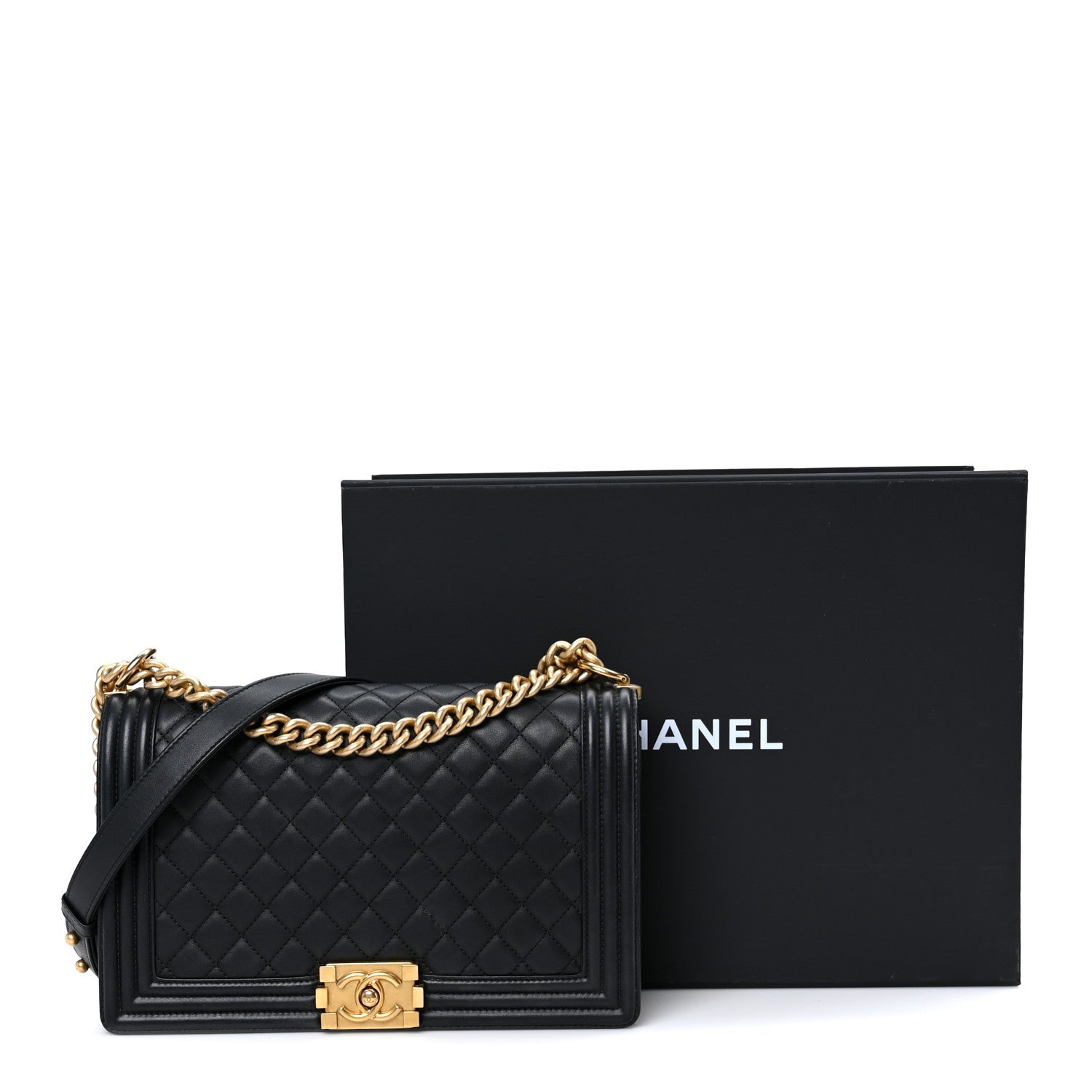 Calfskin Quilted New Medium Boy Flap Black