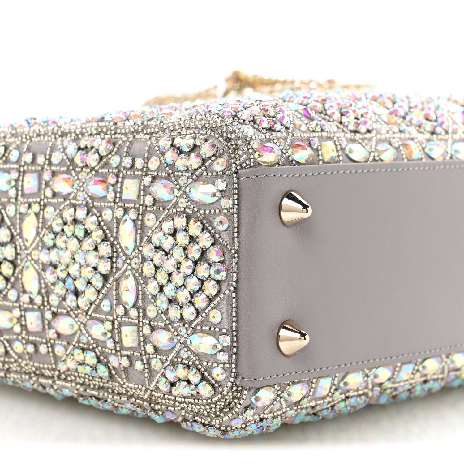 Calfskin Satin Celestial Bead Embroidery Embroidered Small Lady D1OR Grey Multicolor
