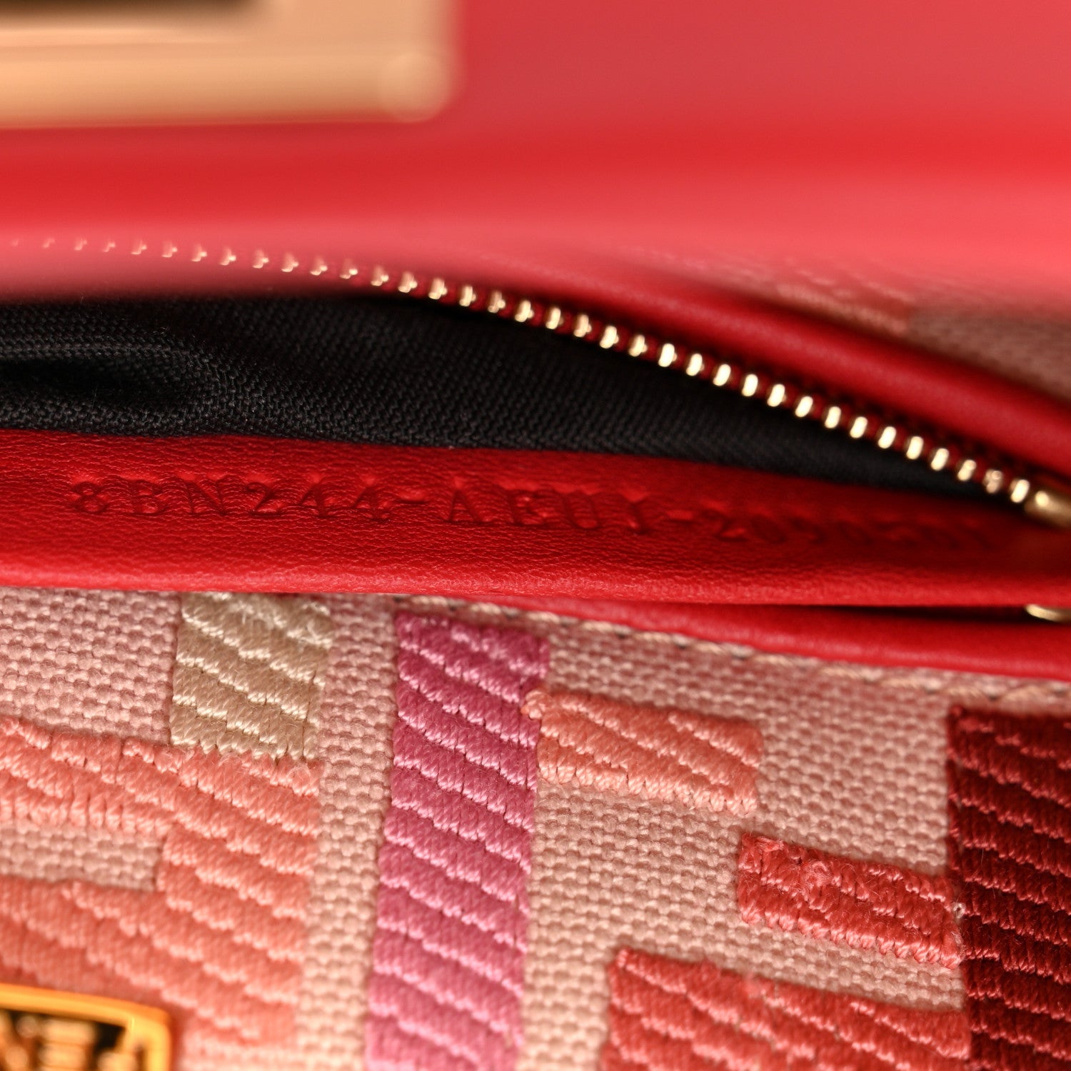 Vitello Seta Canvas FF Embroidered Peekaboo Iconic Satchel Rosso Cardinale Multicolor