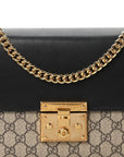 GG Supreme Monogram Calfskin Medium Padlock Shoulder Bag Beige Black Cuir
