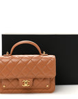 Lambskin Quilted Preppy Satchel Wallet On Chain WOC Brown