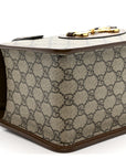 GG Supreme Monogram Azalea Calfskin Mini Horsebit 1955 Foldover Top Handle Bag Beige Ebony Brown Sugar