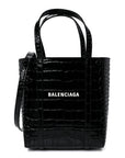 Shiny Calfskin Logo Crocodile Embossed XXS Everyday Tote  Black