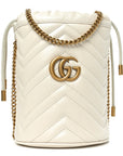 Calfskin Matelasse Mini GG Marmont 2.0 Bucket Bag White