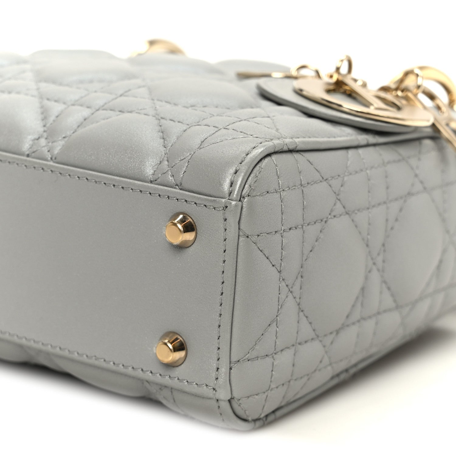Lambskin Cannage Mini Lady D1OR Gray Opaline