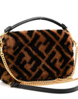 Shearling Vitello Dolce Macro FF 1974 Mini Baguette Tobacco Black