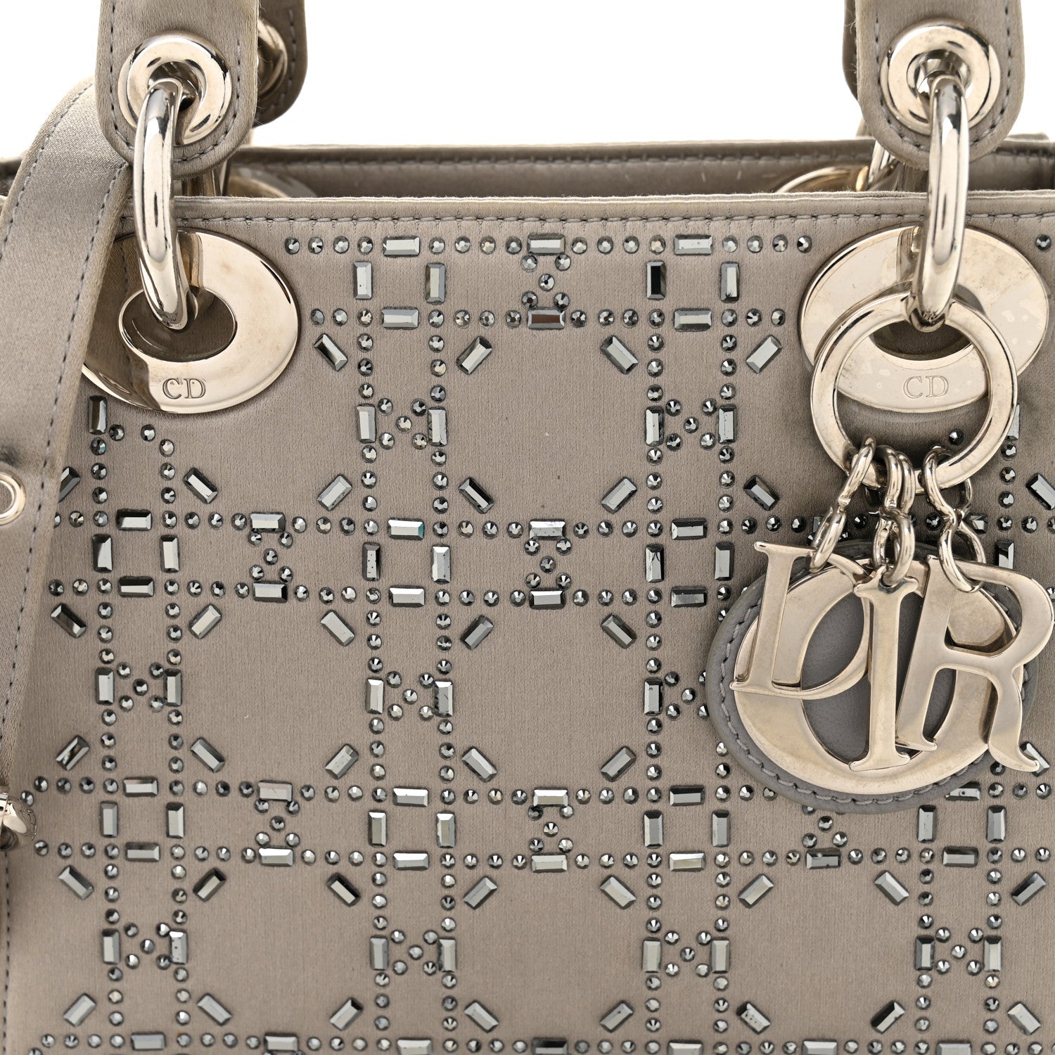 Satin Crystal Cannage Mini Lady D1OR Gray