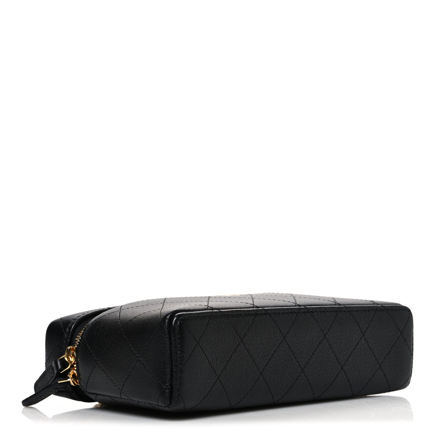 Goatskin Quilted Top Handle Slim Vanity With Chain Black