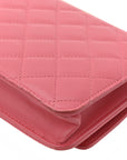 Lambskin Quilted Trendy CC Wallet On Chain WOC Bright Pink