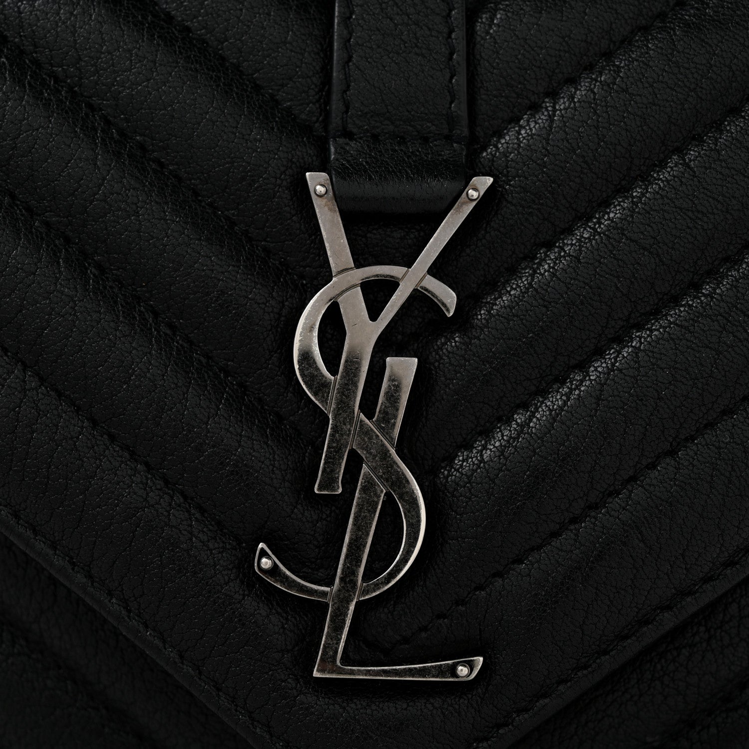 Sheepskin Matelasse Chevron Monogram Medium College Bag Black