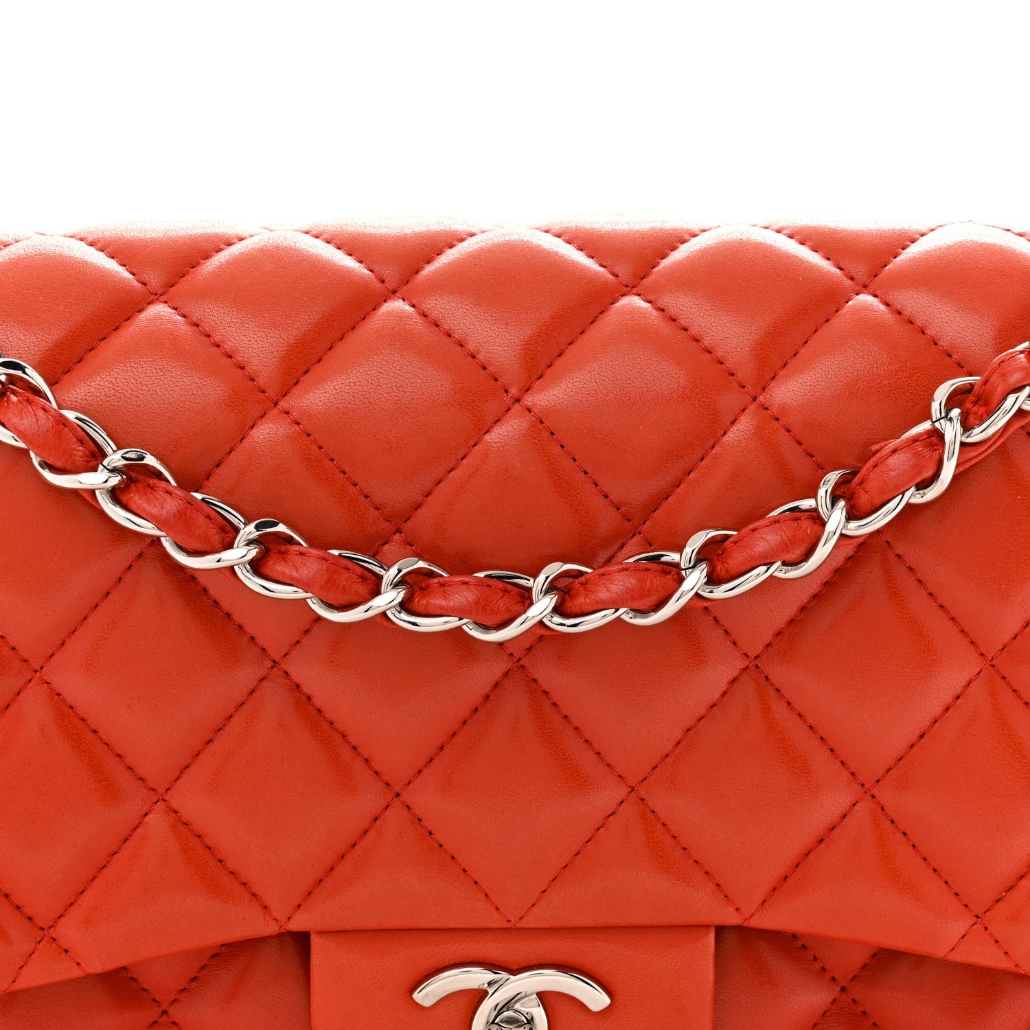 Lambskin Quilted Jumbo Double Flap Red