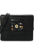 Lizard Embossed Crystal Embellished DG Millennials Mini Crossbody Bag Black