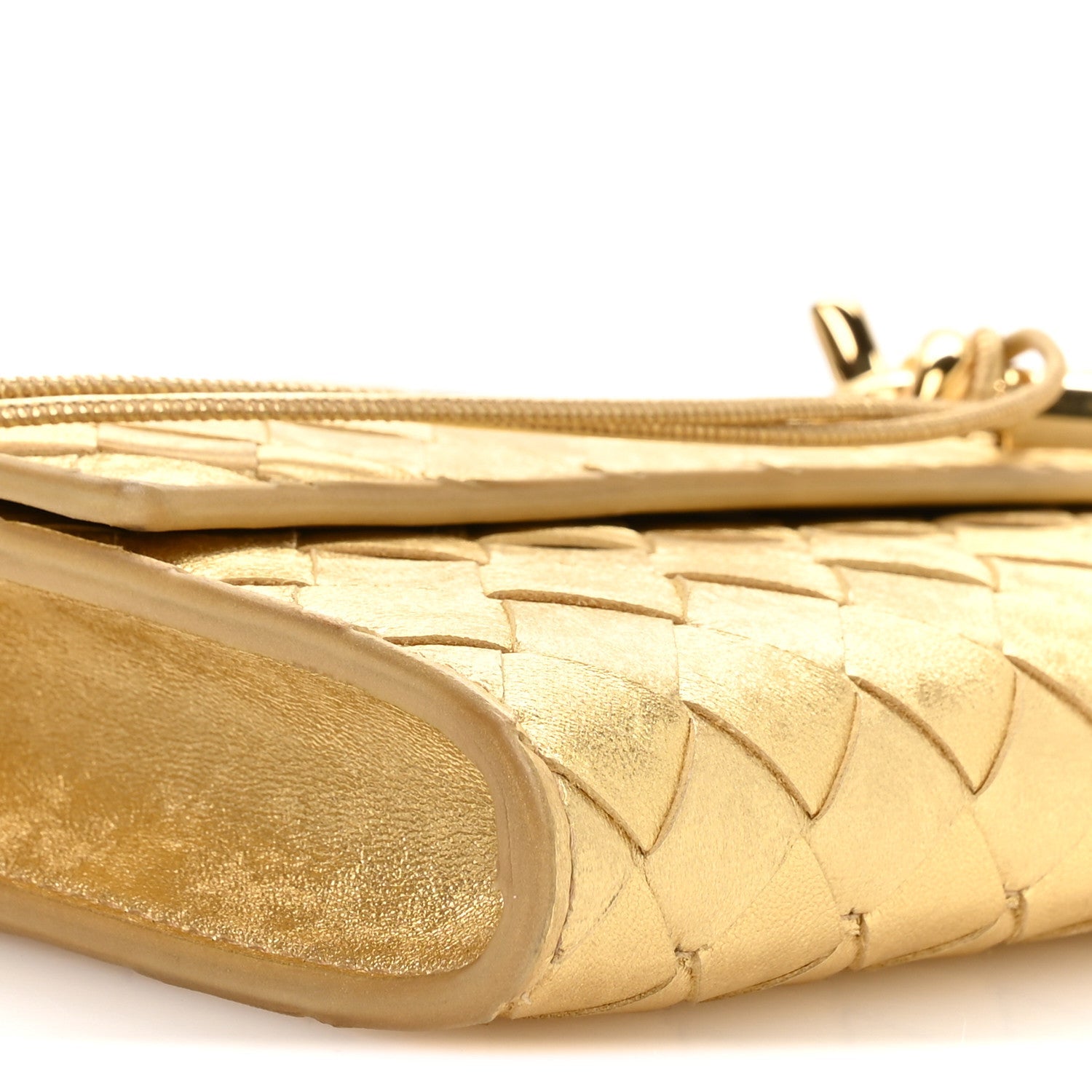 Metallic Satin Lambskin Intrecciato Long Andiamo Top Handle Clutch Gold