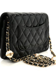 Shiny Lambskin Quilted CC Pearl Wallet on Chain WOC Black