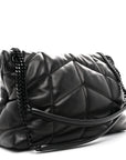 Lambskin Quilted Monogram Monochrome Medium Loulou Puffer Chain Satchel Black