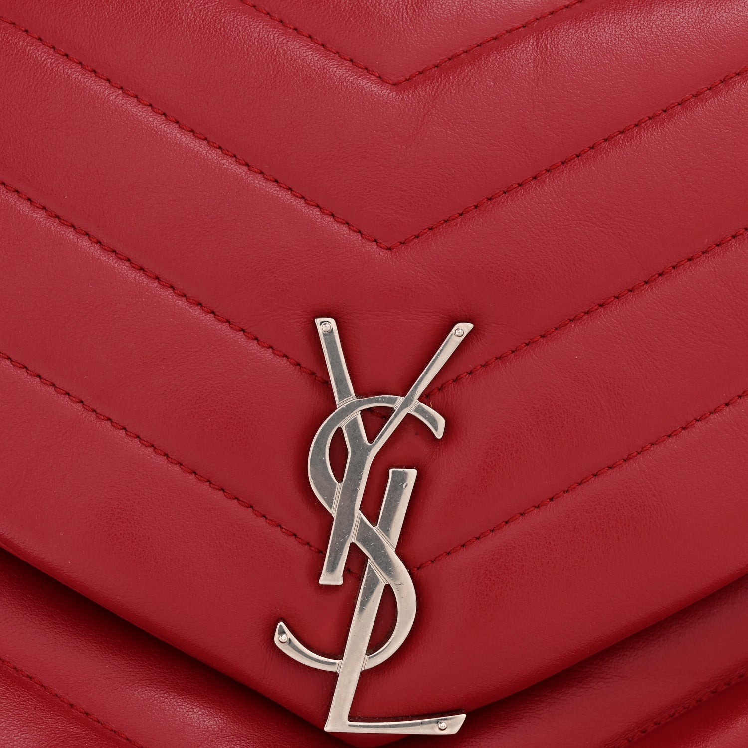 Calfskin Y Quilted Monogram Medium Loulou Chain Satchel Lipstick Red