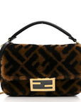 Shearling Vitello Dolce Macro FF 1974 Mini Baguette Tobacco Black