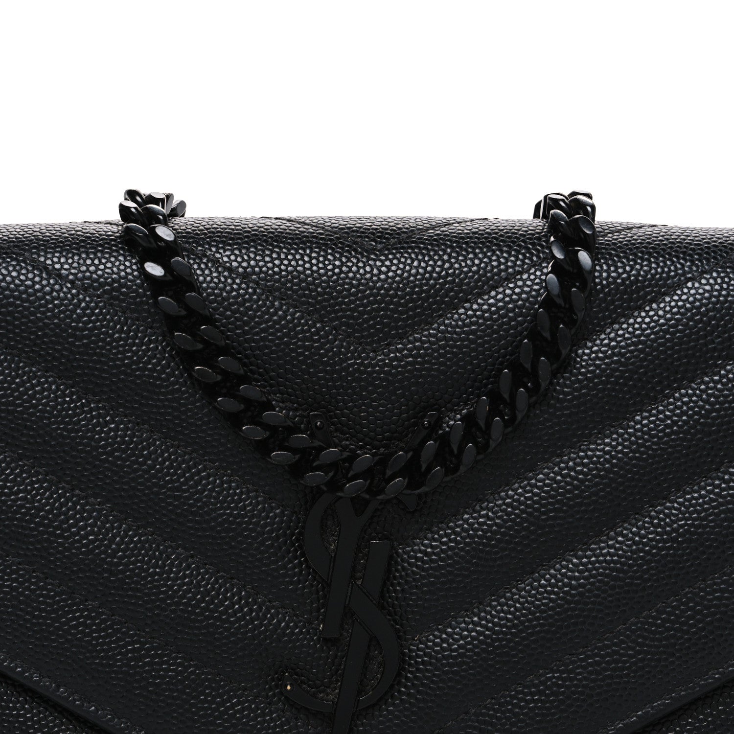 Grain De Poudre Matelasse Chevron Monogram Monochrome Envelope Chain Wallet Black