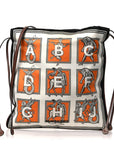 Satin Mythical Alphabet Drawstring Pouch Orange Black White