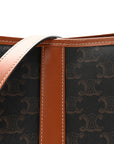 Triomphe Canvas Calfskin Small Bucket Bag Tan