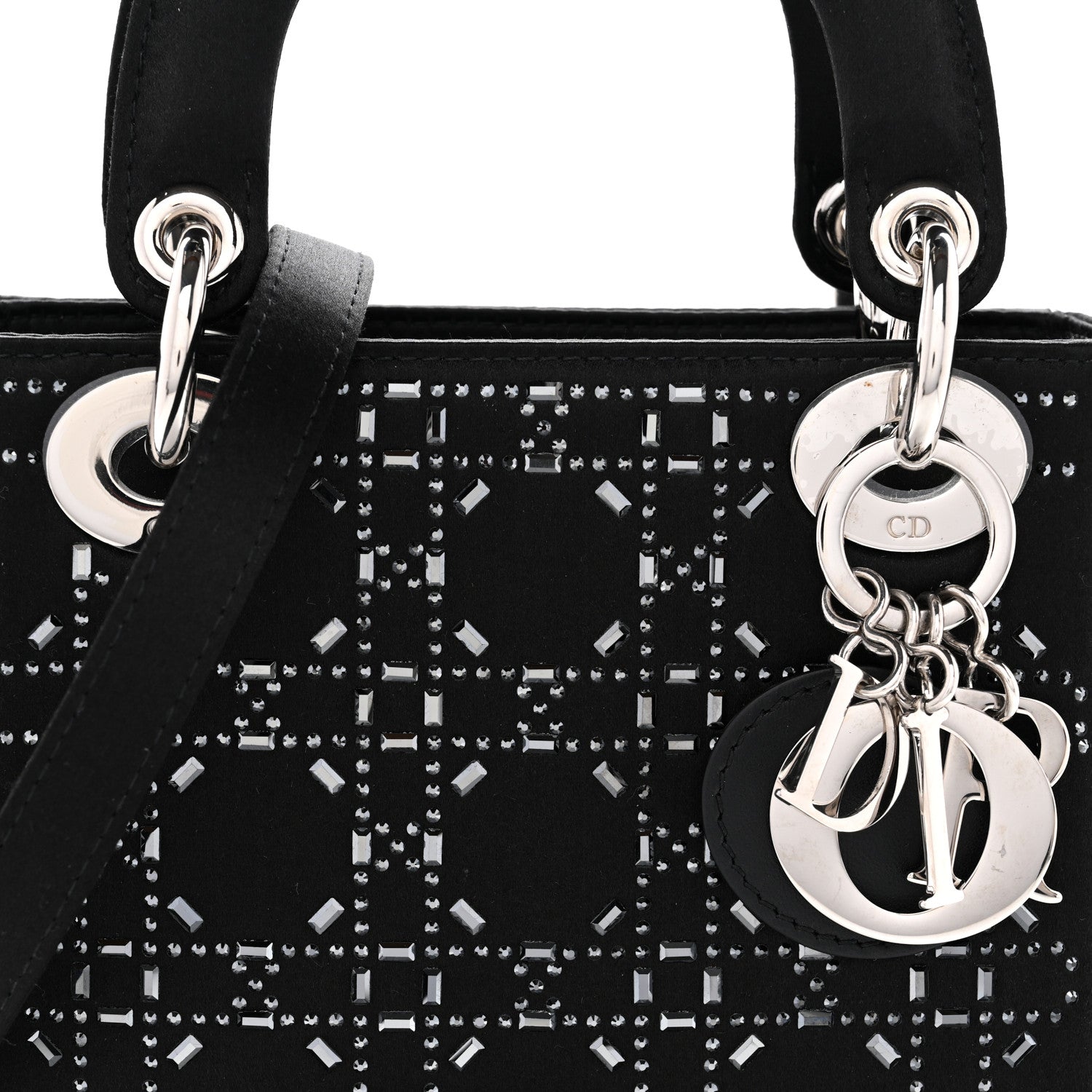 Satin Crystal Cannage Mini Lady D1OR Black