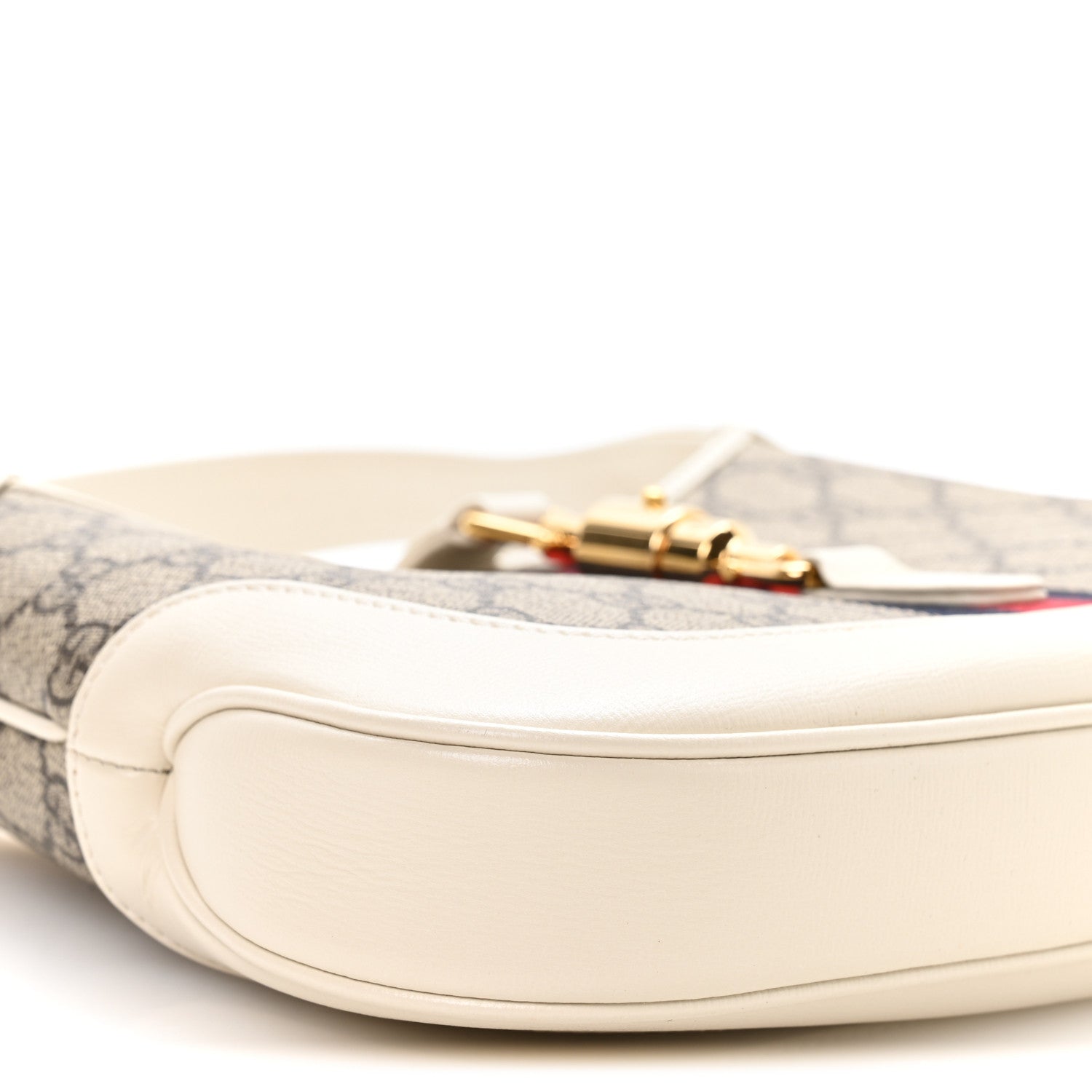 GG Supreme Monogram Azalea Calfskin Web Small Jackie 1961 Hobo Beige Ebony Mystic White