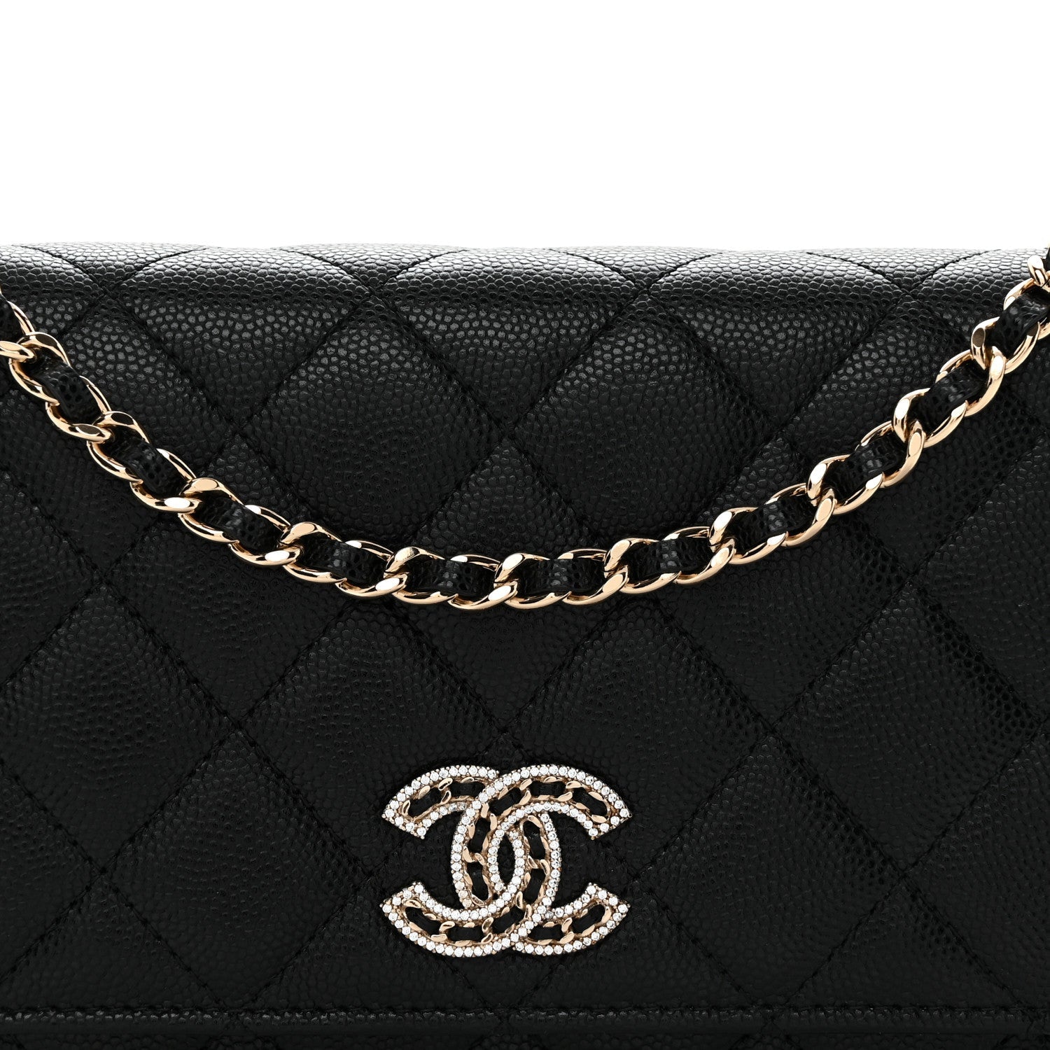Caviar Quilted Crystal CC Wallet On Chain WOC Black