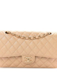 Iridescent Caviar Quilted Medium Double Flap Beige