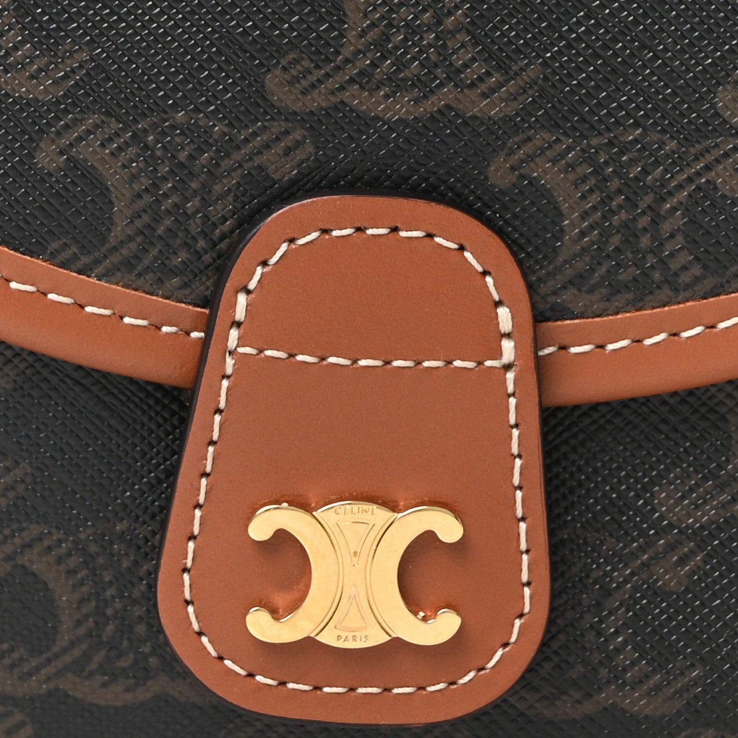 Canvas Calfskin Triomphe Mini Besace Tan