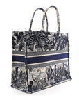 Canvas Embroidered Large Palm Tree Toile De Jouy Book Tote Blue