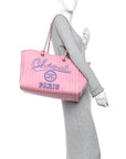 Canvas Calfskin Striped Large Deauville Tote Pink Blue