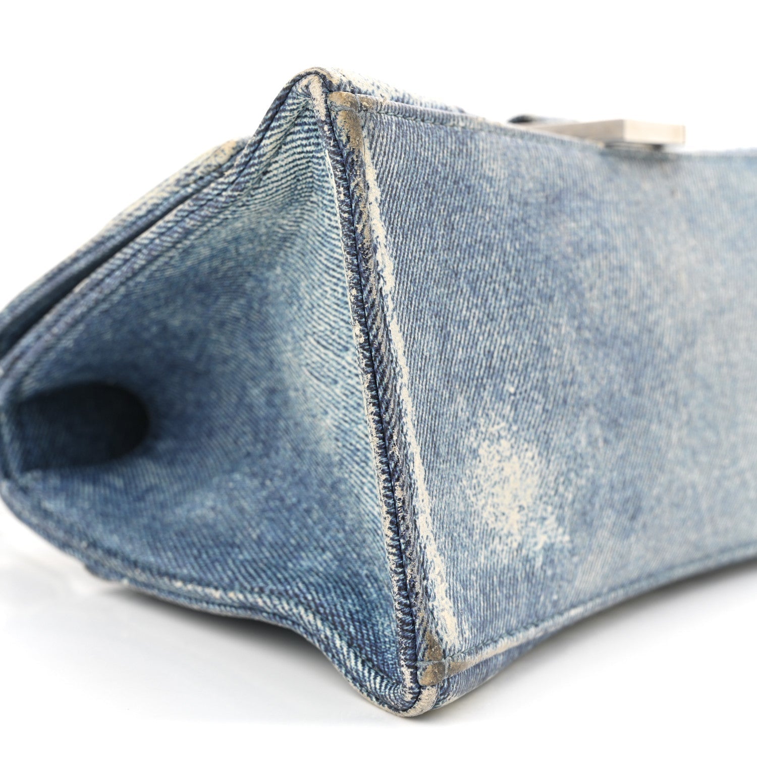 Nappa Denim Printed Hourglass Top Handle Bag Small Denim Blue