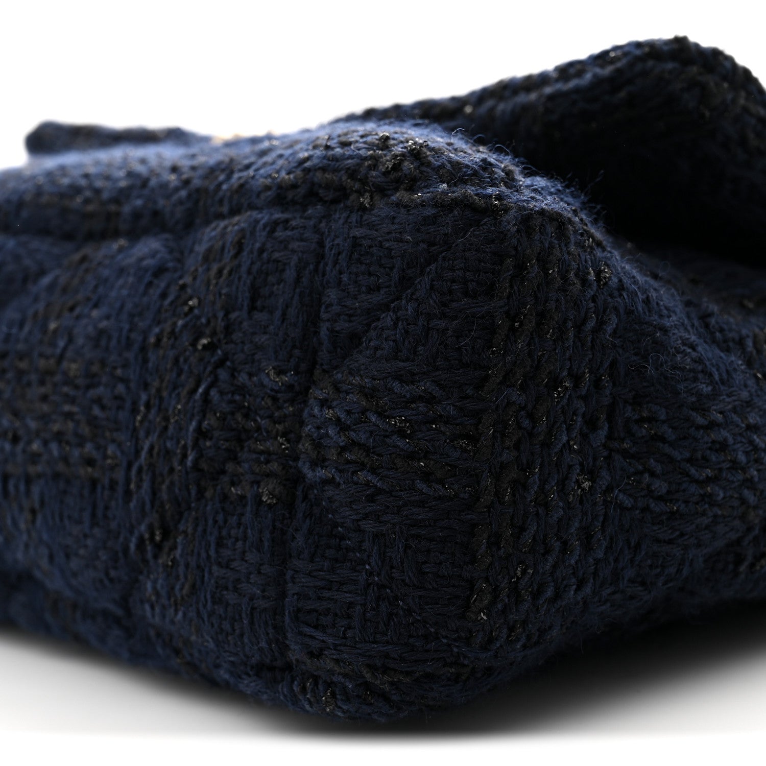 Tweed Quilted Large CHNL 19 Flap Navy Blue