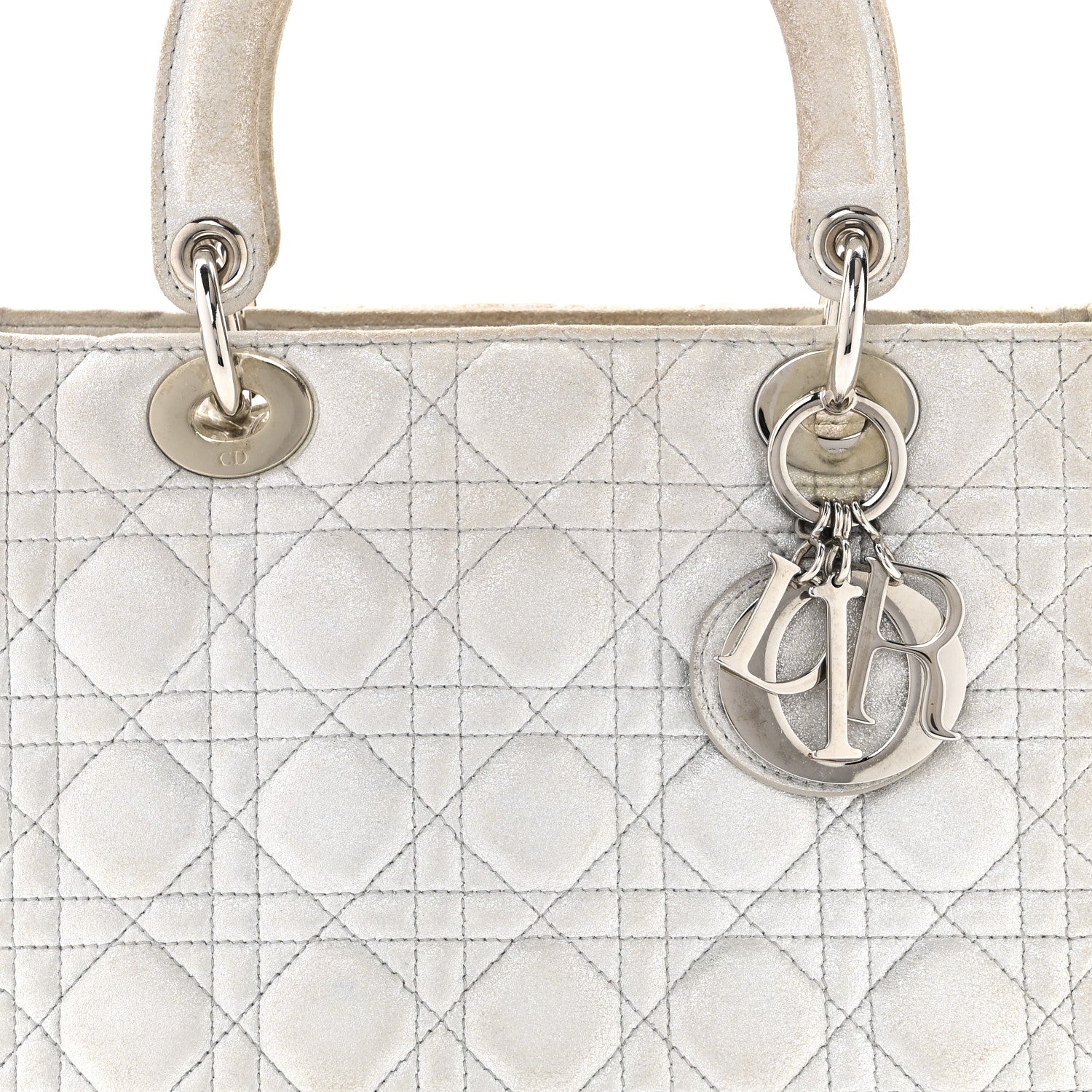 Metallic Nubuck Cannage Medium Lady D1OR Silver