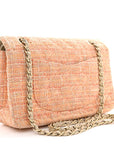 Tweed Quilted Medium Double Flap Orange Beige Multicolor