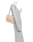 Caviar Quilted Jumbo Double Flap Light Beige