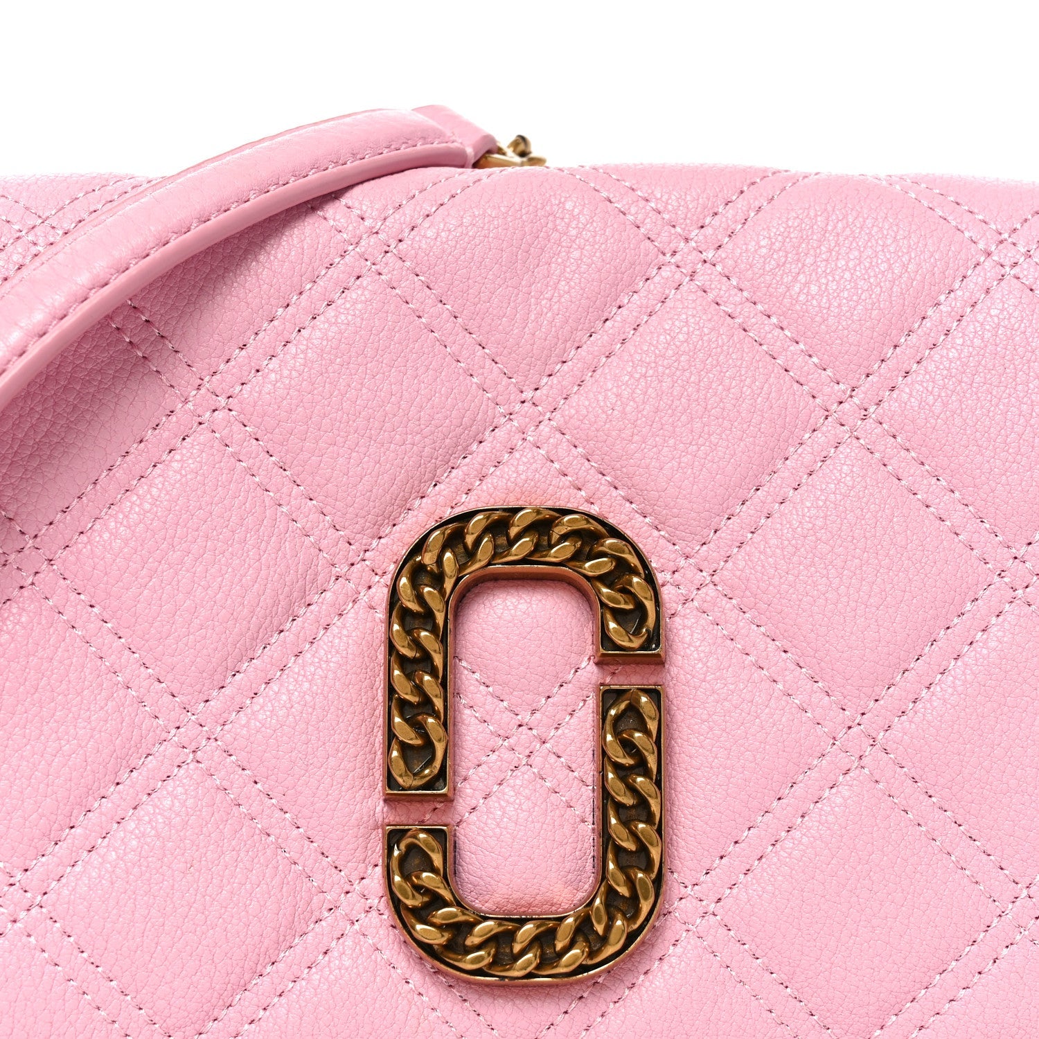 Grained Calfskin Quilted Double Stitched Small The Status Shoulder Bag Pink
